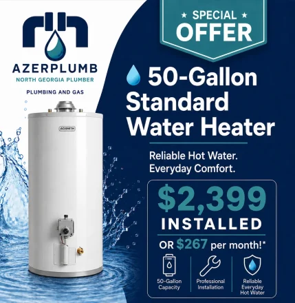 50-gallon standard water heater installation special for $2,399 or $267 per month