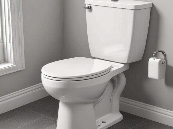 Modern white toilet in a bathroom setting, highlighting common plumbing issues faced by Buford homeowners, such as clogs and leaks.